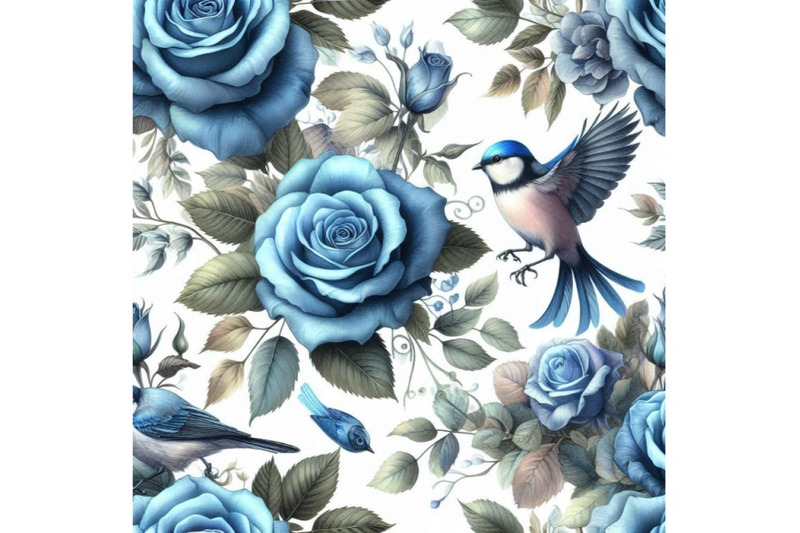 blue-rose-and-bird-seamless-pattern