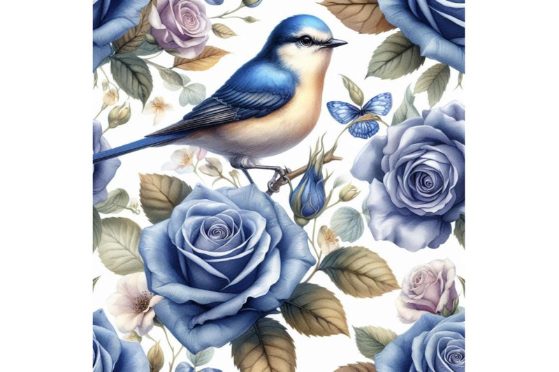 blue-rose-and-bird-seamless-pattern