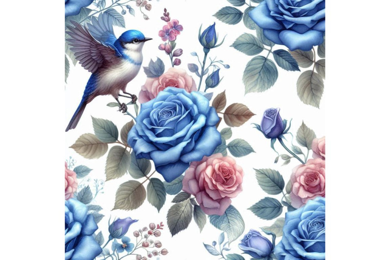 blue-rose-and-bird-seamless-pattern