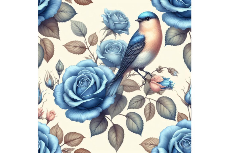 blue-rose-and-bird-seamless-pattern