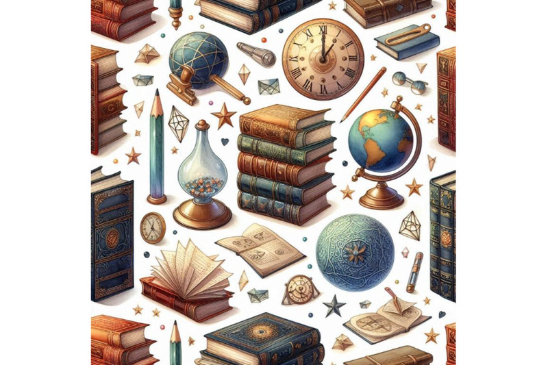 book-seamless-pattern-with-books-book-watercolor-illustration