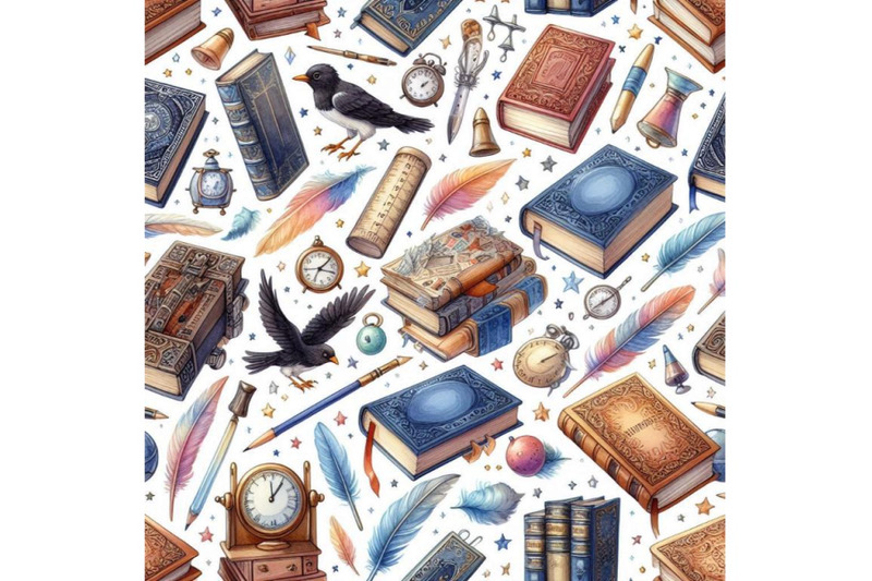 book-seamless-pattern-with-books-book-watercolor-illustration