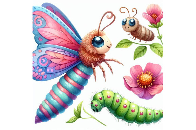 cartoon-insect-butterfly-watercolor-illustration