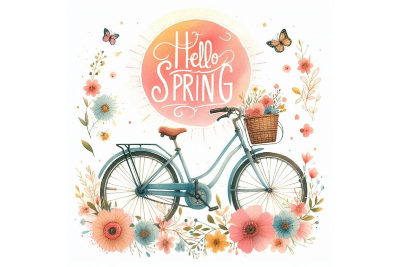 bicycle-watercolor-bicycle-and-flower-background-hell