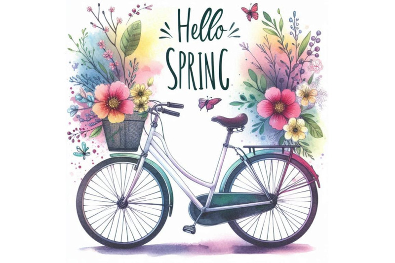 bicycle-watercolor-bicycle-and-flower-background-hell