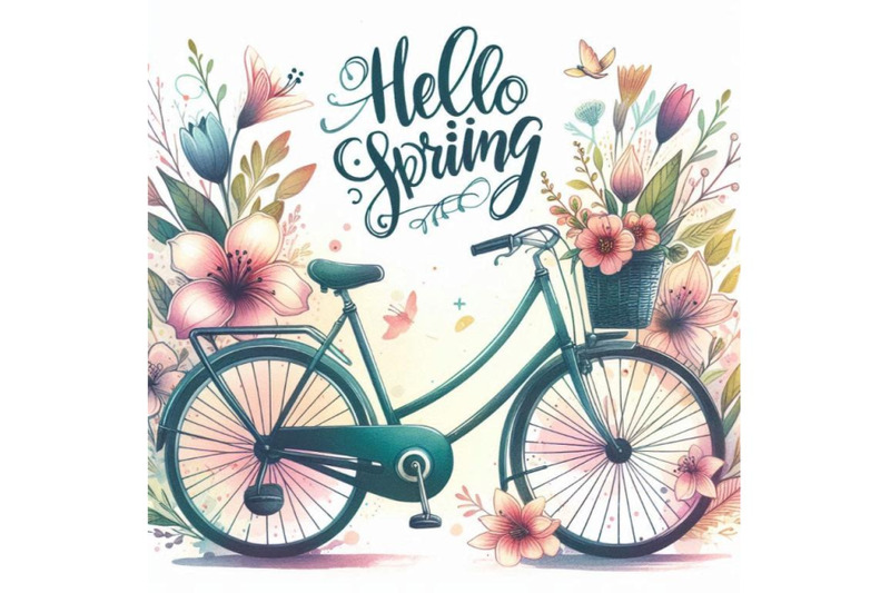 bicycle-watercolor-bicycle-and-flower-background-hell