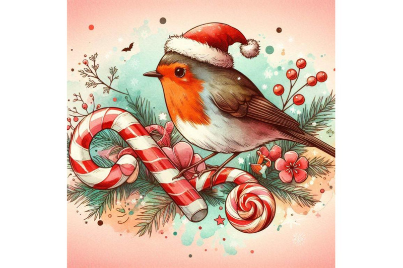 bird-robin-illustration-bird-robin-and-christmas-candy-w