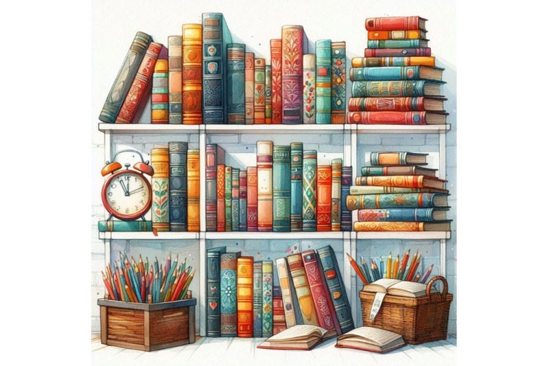 book-book-watercolor-illustration-books-shelf-backgro