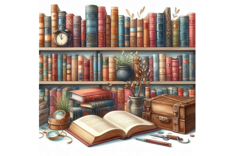 book-book-watercolor-illustration-books-shelf-backgro