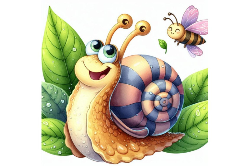 cartoon-insect-snail-watercolor-illustration