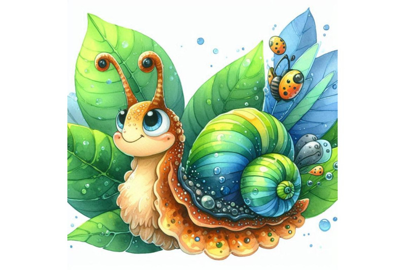 cartoon-insect-snail-watercolor-illustration