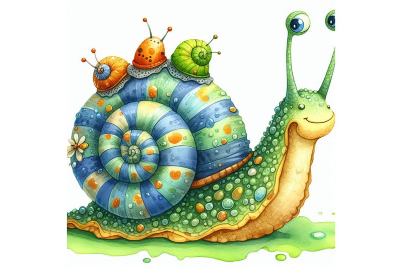 cartoon-insect-snail-watercolor-illustration