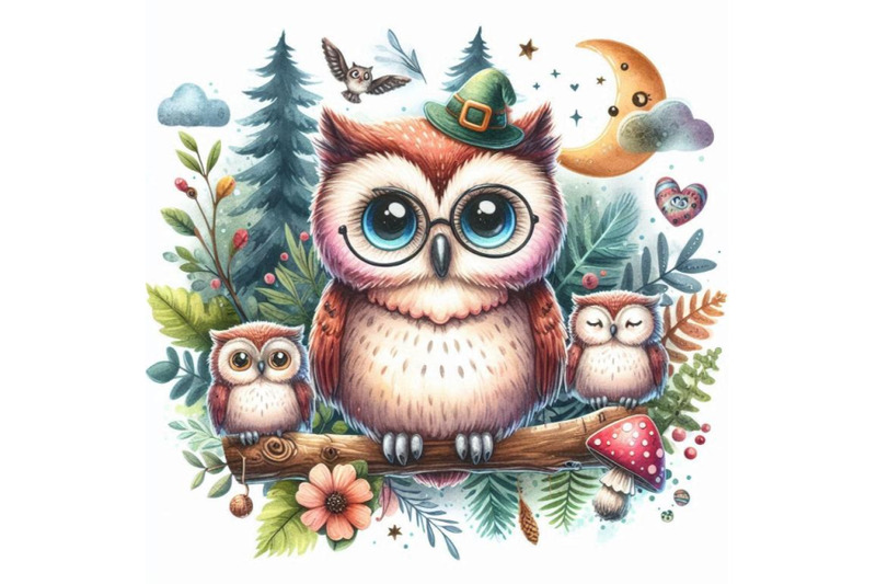 ccute-owl-t-shirt-graphics-watercolor-forest-owl-illustration