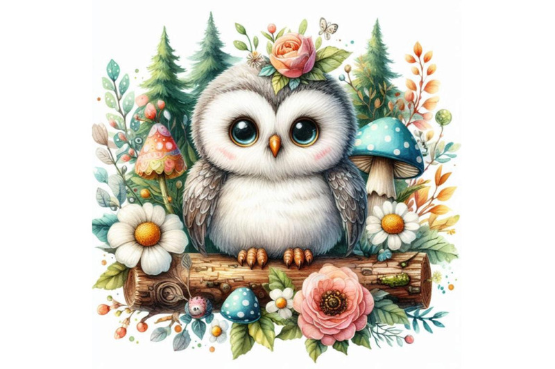 ccute-owl-t-shirt-graphics-watercolor-forest-owl-illustration