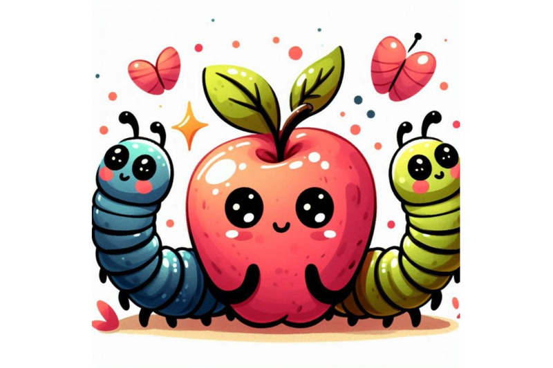 cartoon-insect-apple-worm-watercolor-illustration