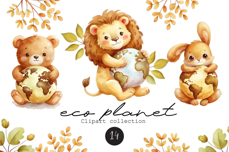 eco-planet-watercolor-clipart-set