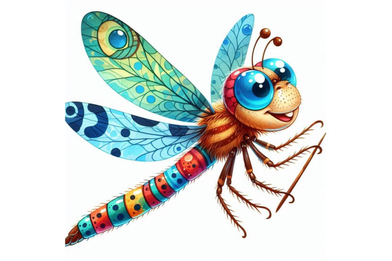 cartoon-insect-dragonfly-watercolor-illustration