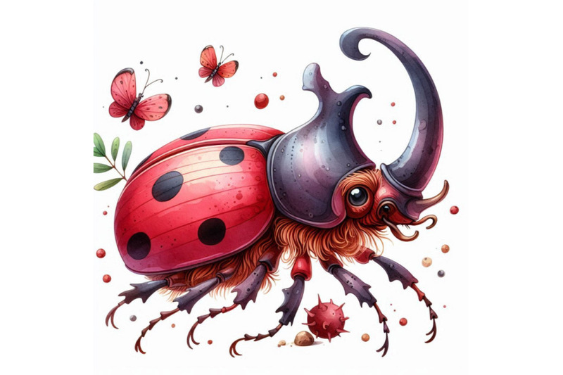 cartoon-insect-rhinoceros-beetle-watercolor-illustration