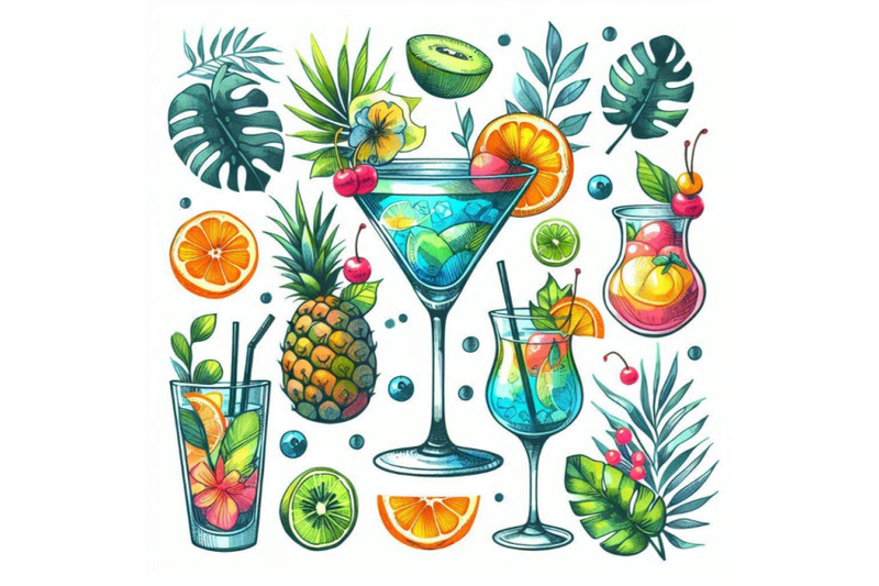 colorful-cocktail-hand-drawn-watercolor-illustration-of