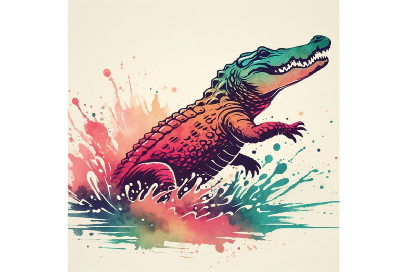 crocodile-illustration-with-splash-watercolor-textured-b