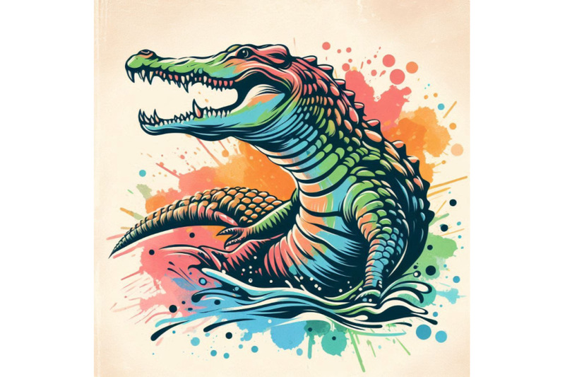 crocodile-illustration-with-splash-watercolor-textured-b