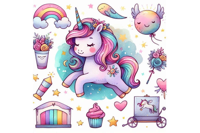 cute-cartoon-unicorn-watercolor-illustration