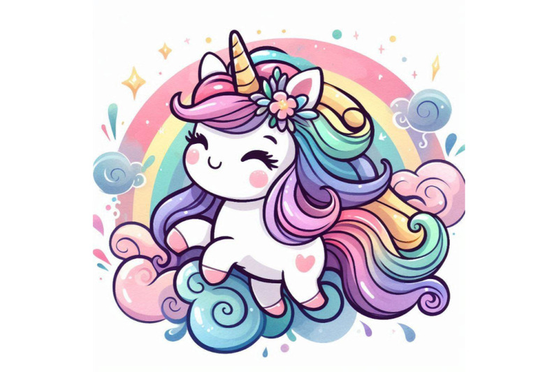 cute-cartoon-unicorn-watercolor-illustration