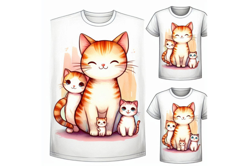 cute-cat-t-shirt-graphics-watercolor-cat-family-illustrat