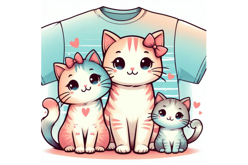 cute-cat-t-shirt-graphics-watercolor-cat-family-illustrat