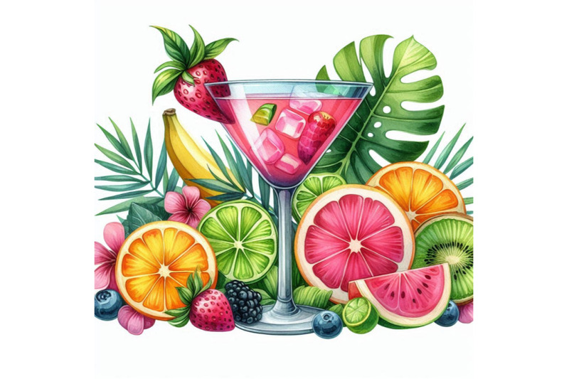 colorful-cocktail-hand-drawn-watercolor-illustration-of-cocktail-frui