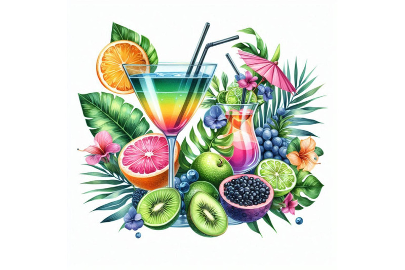 colorful-cocktail-hand-drawn-watercolor-illustration-of-cocktail-frui