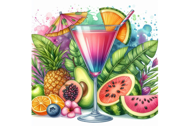 colorful-cocktail-hand-drawn-watercolor-illustration-of-cocktail-frui