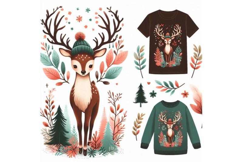 cute-forest-deer-t-shirt-graphics-watercolor-deer-illust