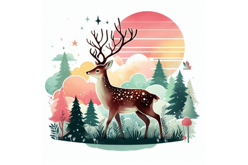 cute-forest-deer-t-shirt-graphics-watercolor-deer-illust