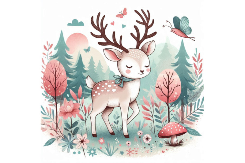 cute-forest-deer-t-shirt-graphics-watercolor-deer-illust