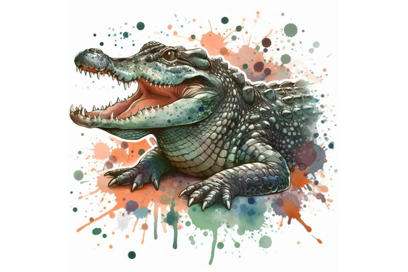 crocodile-illustration-with-splash-watercolor-textured-background