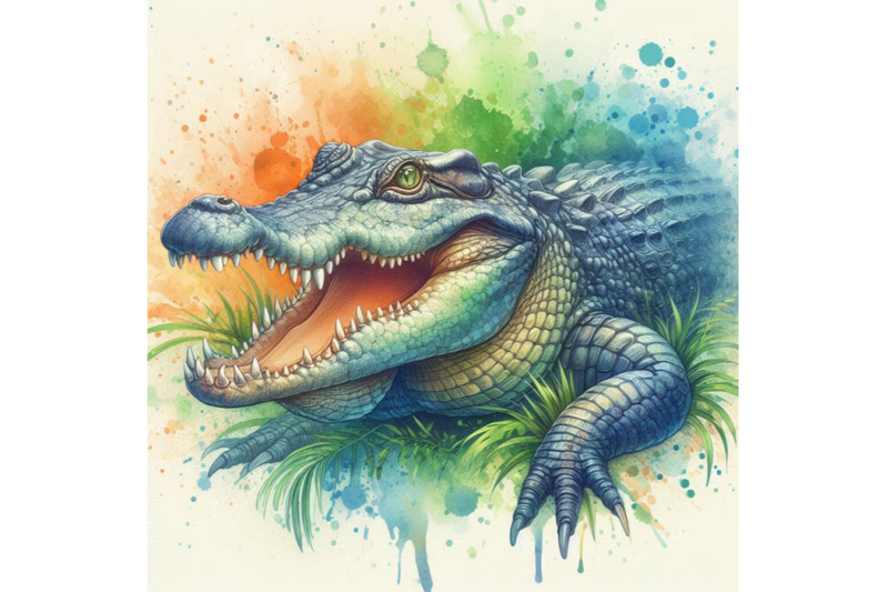 crocodile-illustration-with-splash-watercolor-textured-background