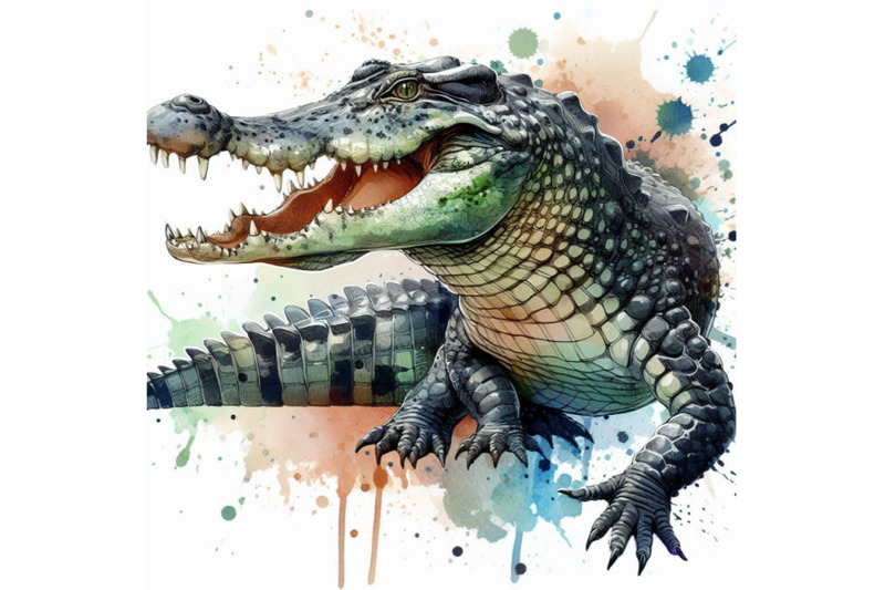 crocodile-illustration-with-splash-watercolor-textured-background