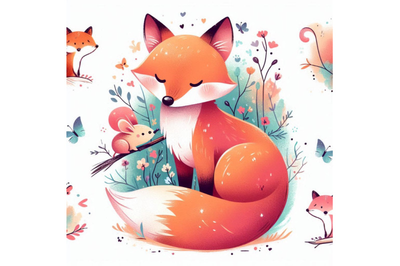 cute-fox-t-shirt-graphics-watercolor-fox-and-mouse-illu