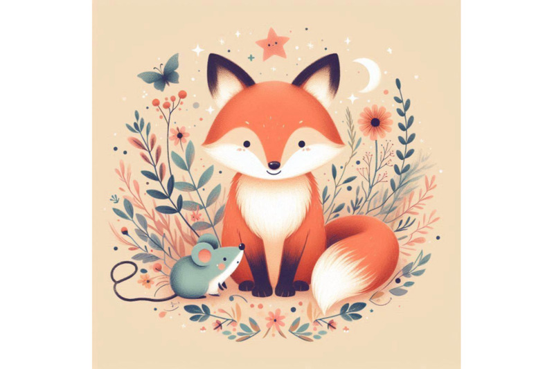 cute-fox-t-shirt-graphics-watercolor-fox-and-mouse-illu