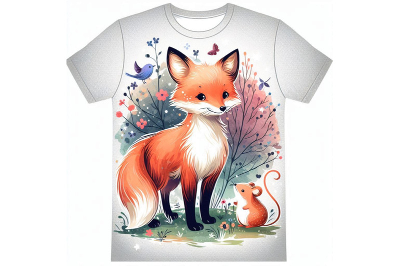 cute-fox-t-shirt-graphics-watercolor-fox-and-mouse-illu