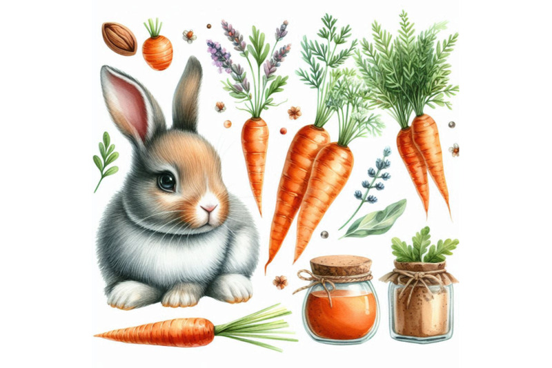 cute-bunny-wild-rabbit-watercolor-carrot-illustration