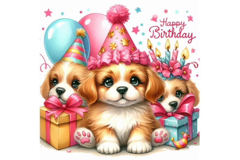 cute-cartoon-puppy-watercolor-illustration-dog-year-greeting-card