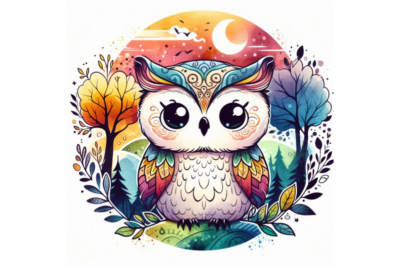 cute-owl-t-shirt-graphics-watercolor-forest-owl-illustrat