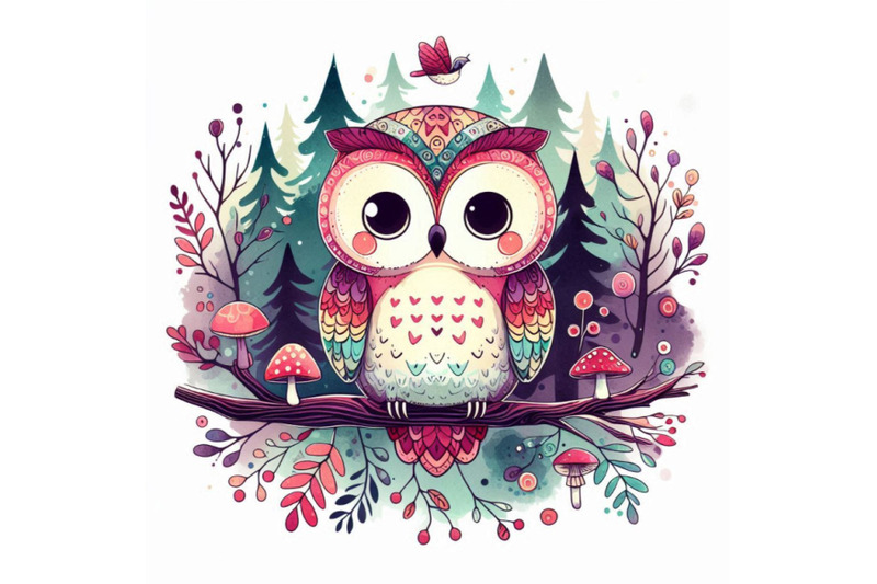 cute-owl-t-shirt-graphics-watercolor-forest-owl-illustrat