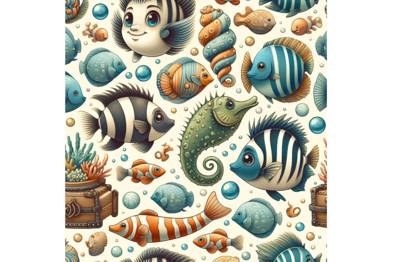 cute-cartoon-sea-fish-seamless-pattern-vintage-surf-background