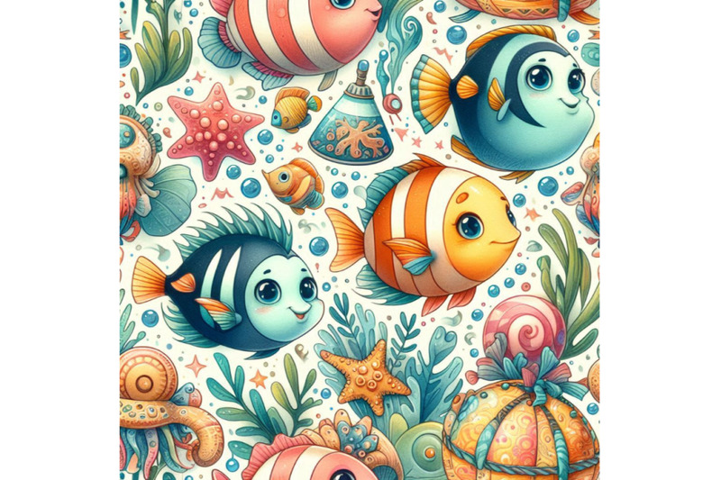 cute-cartoon-sea-fish-seamless-pattern-vintage-surf-background