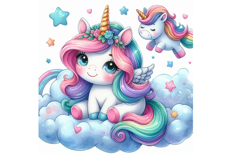 cute-cartoon-unicorn-watercolor-illustration