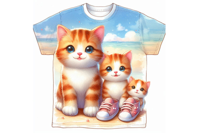 cute-cat-t-shirt-graphics-watercolor-cat-family-illustration