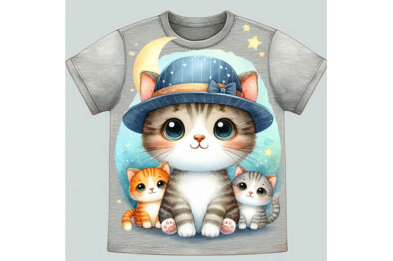 cute-cat-t-shirt-graphics-watercolor-cat-family-illustration